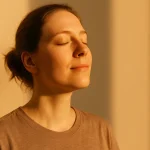 Una persona con los ojos cerrados recibiendo la luz del sol matutino en su rostro, ilustrando cuáles son los beneficios de tomar el sol para la salud.